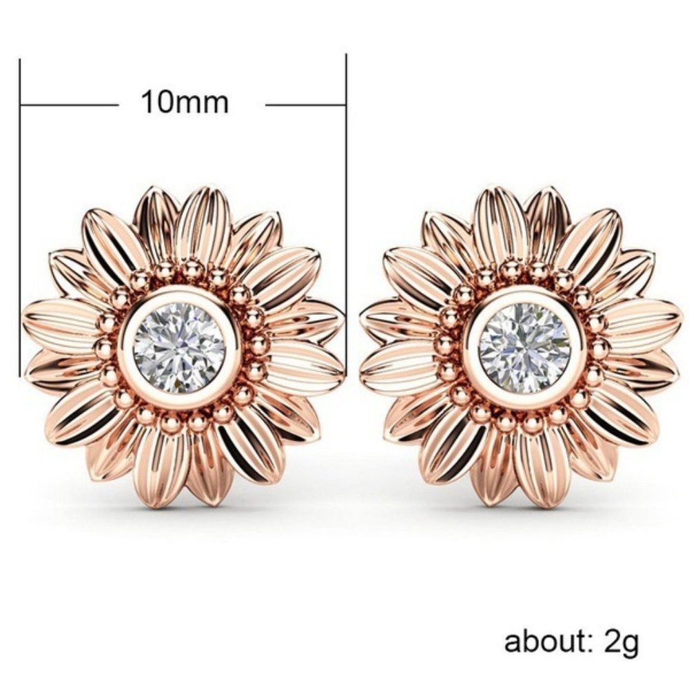 NEW 18K Rose Gold Diamond Sunflower Stud Earrings - Picture 4 of 4